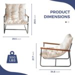 MAXYOYO Modern Accent Chair, Comfy Living Room Chair with Metal Frame Wooden Armrest, Upholstered Armchair with Soft Cushion for Bedroom Balcony Lounge Reading Room, Beige - Image 3