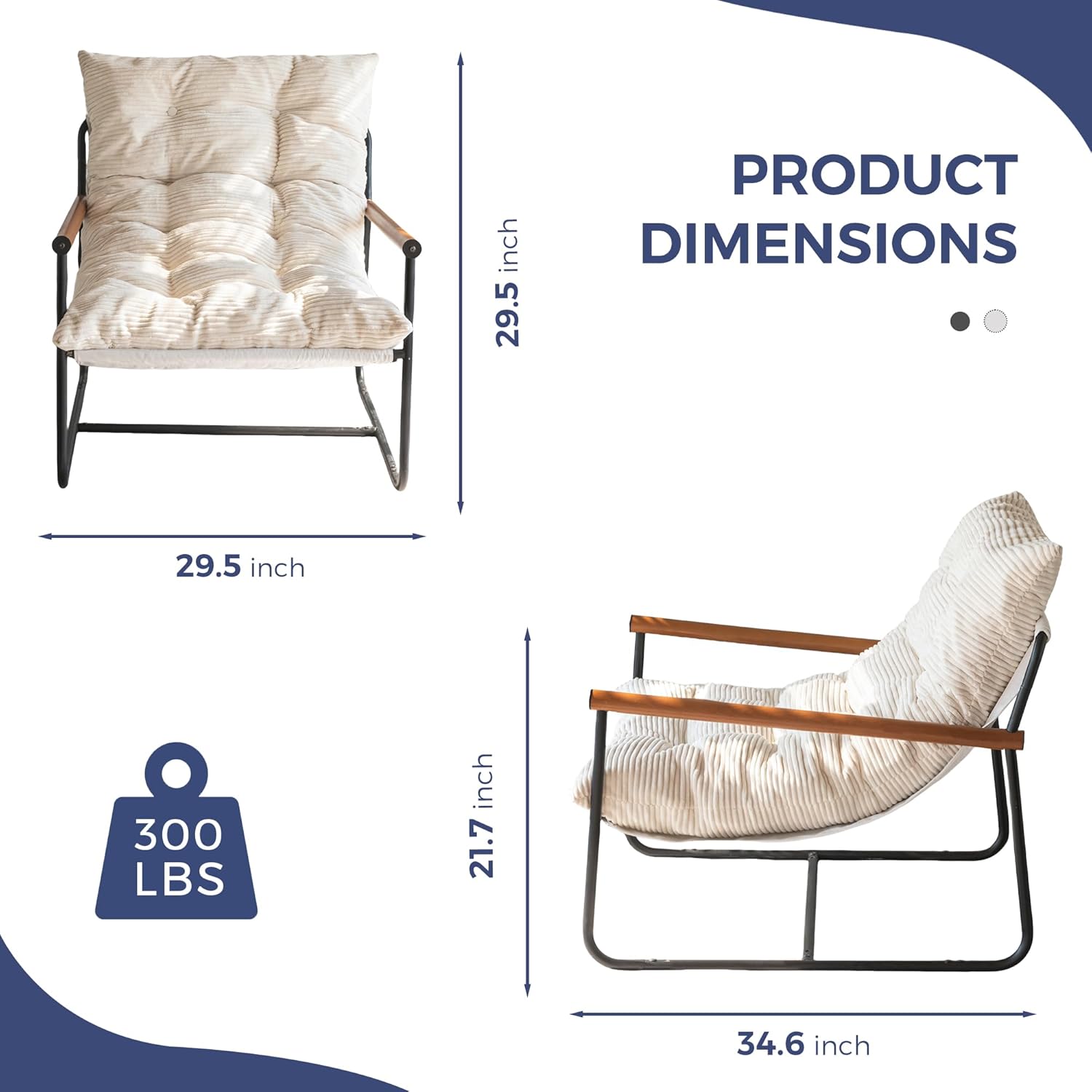 71ixh6S92L._AC_SL1500_.jpg MAXYOYO Modern Accent Chair, Comfy Living Room Chair with Metal Frame Wooden Armrest, Upholstered Armchair with Soft Cushion for Bedroom Balcony Lounge Reading Room, Beige - Image 3