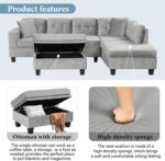 Merax Modern Sectional Sofa with Storage Ottoman, L Shaped Couch with 2 Pillows and 2 Cup Holders, Polyester Sectional Sofa with Reversible Chaise for Living Room, Home Office (Gray) - Image 7
