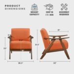 Lexicon Mid Century Modern Accent Chair with Solid Wood Frame in Walnut Finish, Upholstered Living Room Lounge Arm Chair, Thick and Comfy Innerspring Seat Cushion, Linen-Look Fabric, Orange - Image 4