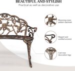 VINGLI 38.5" Patio Park Garden Outdoor Metal Rose Bench,Cast Iron Cast Aluminium Frame Antique Finish Chair,Accented Lawn Front Porch Path Yard Decor Deck Furniture for 2 Person Seat（Bronze - Image 5