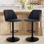 COLAMY Bar Stools Set of 2, Modern Swivel Bar Chairs, Adjustable PU Leather Upholstered Barstools Counter Height with Full Backrest for Bar, Dining Room, Kitchen Island, Black - Image 2