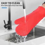 Silicone Oven Mitt Set 7"x14", Extra Long Oven Mitts Heat Resistant Non-Slip Quilted Liner Kitch Oven Gloves for BBQ, Baking, Cooking, Beige - Image 9