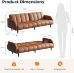 Fadware Faux Leather Couch, Convertible Futon Sofa Bed with Adjustable Backrest, Mid Century Leather Sofa Loveseat with Side Pockets& Metal Leg, Modern Leather Sleeper Sofa for Living Room Bedroom - Image 3