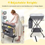 Costzon Baby Changing Table, Adjustable Height Portable Diaper Station w/Lockable Wheels, Safety Belt, Large Storage Rack & Bag, Folding Nursery Station for Infant Newborn (Grey) - Image 5