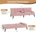 JAMFLY Sofa Bed Futon Couches, Modern Convertible Folding Loveseat - Multi-Functional Recliner with 3-Angle Adjustment, Detachable Armrests with Cup Holders - Ideal for Small Spaces, Pink - Image 3