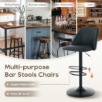 COLAMY Bar Stools Set of 2, Modern Swivel Bar Chairs, Adjustable PU Leather Upholstered Barstools Counter Height with Full Backrest for Bar, Dining Room, Kitchen Island, Black - Image 10