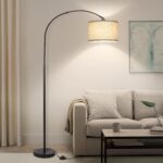 Arc Floor Lamps for Living Room, Modern Standing Lamp with Adjustable Hanging Drum Shade, Tall Pole Lamp with Foot Switch, Over Couch Arched Reading Light for Bedroom, Office (Black) - Image 2