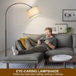 Arc Floor Lamps for Living Room, Modern Standing Lamp with Adjustable Hanging Drum Shade, Tall Pole Lamp with Foot Switch, Over Couch Arched Reading Light for Bedroom, Office (Black) - Image 6