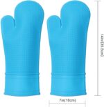 Silicone Oven Mitt Set 7"x14", Extra Long Oven Mitts Heat Resistant Non-Slip Quilted Liner Kitch Oven Gloves for BBQ, Baking, Cooking, Beige - Image 3