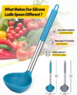 Pack of 2 Ladle Spoon,Silicone Large Spoon for Soup,Non Stick Kitchen Utensils with High Heat Resistant,BPA Free Perfect Kitchen Tools for Cooking, Stirring,Serving Soups (GREY-BLUE) - Image 3