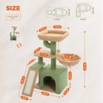 PETEPELA Cactus Cat Tree for Indoor Cats, 32'' Small Cat Tower Cat Condo with Sisal Scratching Ramp, Cozy Hammock and Removable Top Bed Perch for Kittens, Green - Image 5
