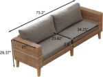 WiberWi Outdoor Couch, All Weather Patio Sofa with Acacia Wood Legs, PE Wicker Outdoor Furniture Deep Seating, Rattan Loveseat for Garden, Backyard, Balcony and Porch, Grey - Image 3