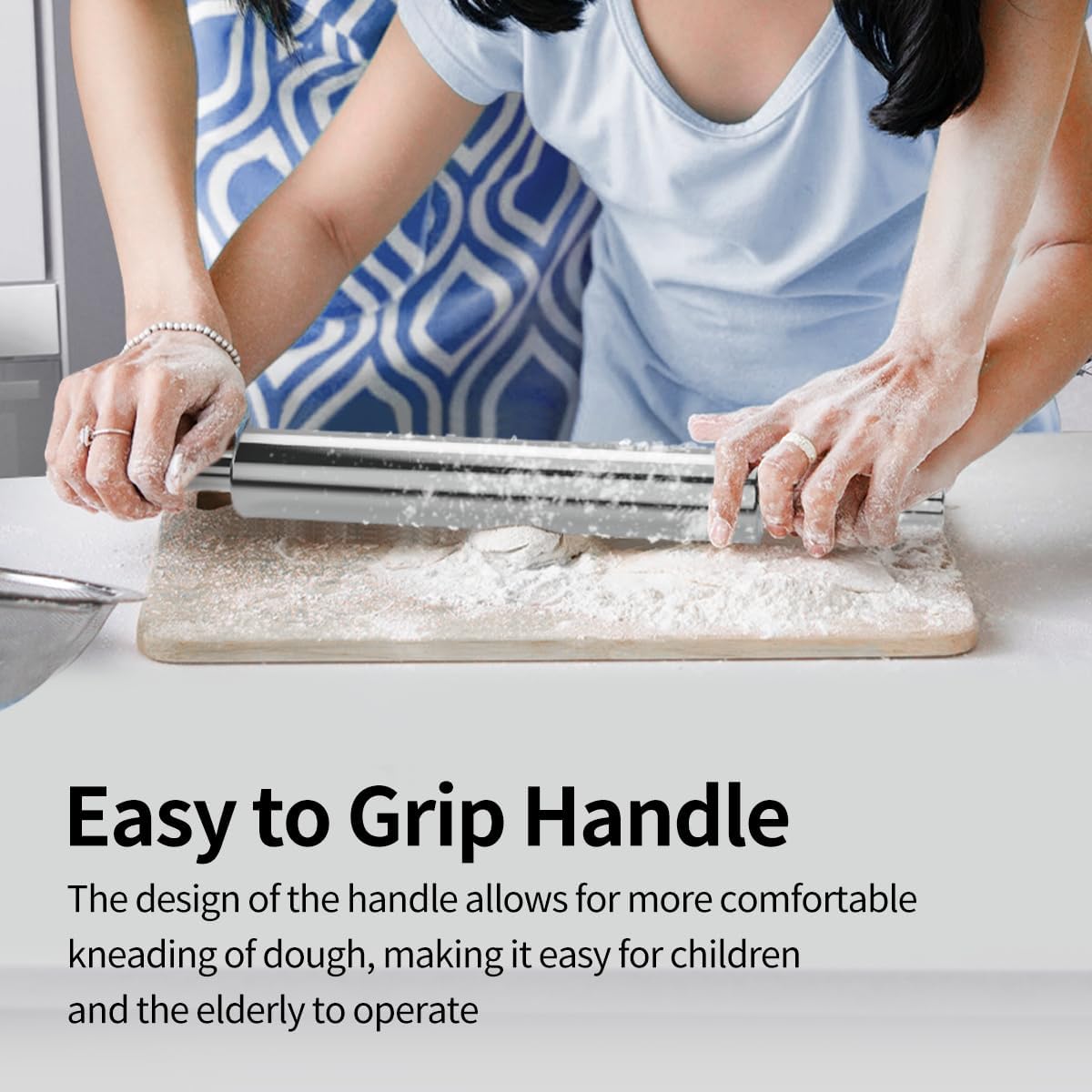 71riEFrxL._AC_SL1200_.jpg Rolling Pin (17 Inches) –304 Stainless Steel Roll Pins for Baking Pizza Dough Pie Cookie-Dough Roller& Smooth Construction - Essential Kitchen Utensil - Image 3