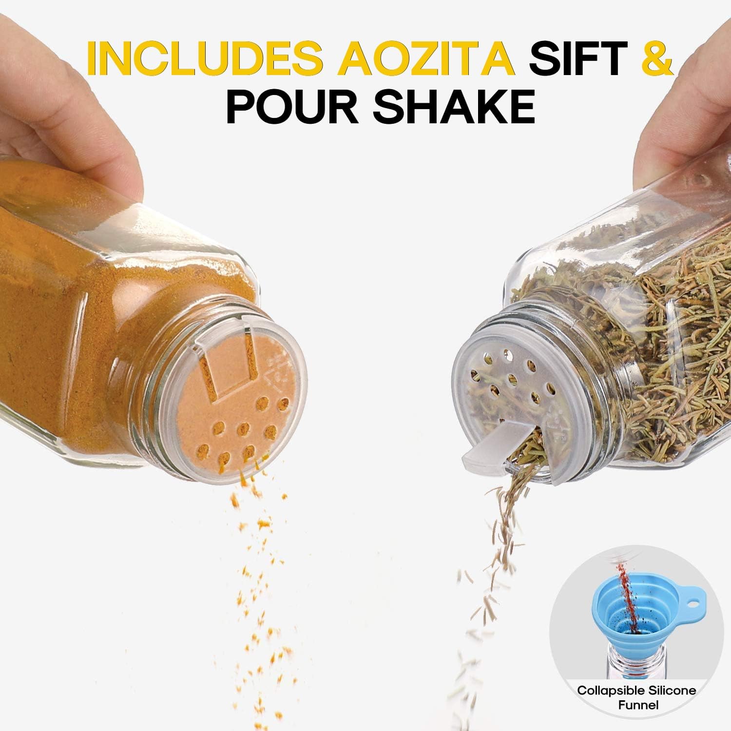 71rpxR1y3fL._AC_SL1500_.jpg AOZITA 14 Pcs Spice Jars with Bamboo Lids - 4oz Square Spice Bottles with Spice Labels, Shaker Lids, Funnel - Image 6