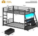 ADORNEVE Low Bunk Bed Twin Over Twin with Storage Bookshelves, 2 Drawers & Power Outlet, LED Metal Floor Bunk with Full-Length Guardrail & Metal Slats, No Box Spring Needed, for Kids, Black - Image 3