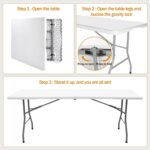 Folding Table 6ft Plastic Table Indoor & Outdoor for Picnic, Camping,BBQ and Party, with Powder Coated Steel Legs and Built in Carry Handle, White - Image 6