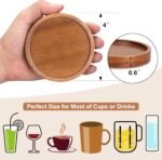 6 Pcs Best Wooden Coasters with Holder Coffee Table Decor Acacia Wood Coaster Set Modern Cup Coaster for Drink Home Dining Table Kitchen Accessories Cute Beer Bar Decorative Rustic Outdoor Coasters - Image 8