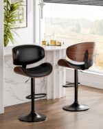 Bar Stools Set of 4, Adjustable Swivel Bar Stools Mid-Century Modern PU Leather Counter Height Bar Stool for Kitchen Island Bar Chairs with Back (Black) - Image 8