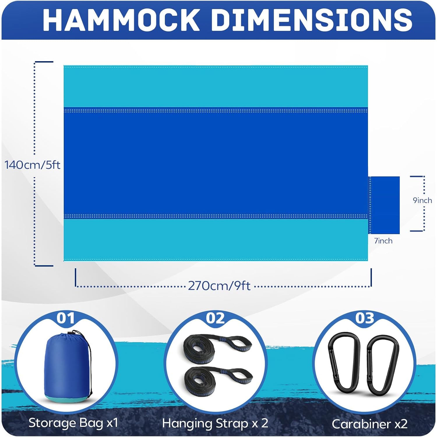 71u5woo-FBL._AC_SL1500_.jpg Camping Hammock Lightweight, Portable Hammocks Parachute Hammock with Two Tree Straps, Single or Double Travel Swing Nylon Camp Hammocks, Outdoor Essentials for Beach Backpacking Hiking, Blue - Image 3