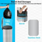 PayLessHere 13 Gallon (50L) in Home Recycling Bin Kitchen Stainless Steel Recycling Bin with Lid Removable Inner Bucket Foot Pedal Soft Close for Office Home Kitchen Garbage Can Trash Bin - Image 5