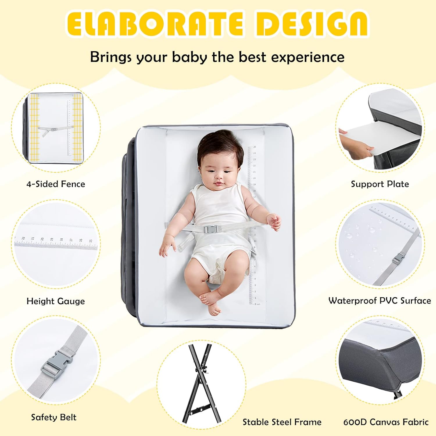 71vsVGF1NLL._SL1500_.jpg Costzon Baby Changing Table, Adjustable Height Portable Diaper Station w/Lockable Wheels, Safety Belt, Large Storage Rack & Bag, Folding Nursery Station for Infant Newborn (Grey) - Image 3