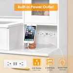 BEWISHOME 49.2" Large Vanity Desk with Mirror and Lights,White Makeup Vanity Table with Glass Top,Stool,Makeup Desk with Power Outlet,5 Drawers,Nightstand,Dressing Table for Bedroom Women FST34W - Image 7