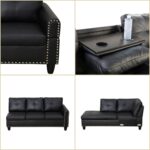 FONTOI Leather Sectional Couch Sofa, Modern Nail-Head Design L Shaped Sectional Sofa for Living Room, 4 Seat L Couch with Cup Holder for Bedroom, Black ZA - Image 6