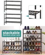 3-Tier Black Bamboo Shoe Rack for Entryway, Stackable | Foldable | Natural, Shoe Shelf Storage Organizer for Hallway Closet, Free Standing Shoe Racks for Indoor Outdoor - Image 7