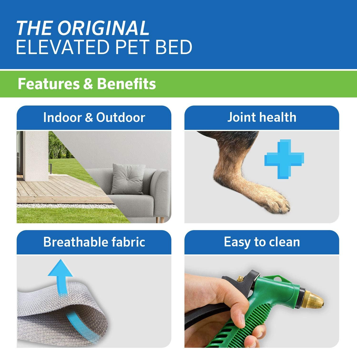 71wPZHHXiPL._AC_SL1500_.jpg Coolaroo Original Elevated Dog Bed - Breathable Off-The-Ground Pet Bed with Cooling Fabric, Joint Relief & Moisture-Resistant Fabric, 100% Recyclable, Easy Clean, Grey, Medium - Image 4