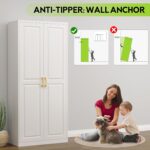 Armoire Wardrobe Closet with Doors, 71'' Wardrobe Cabinet with Hanging Rod, Metal Closet with 2 Adjustable Shelves for Bedroom School, Employee, Gym, Armarios De Ropa para Dormitorio, White - Image 5