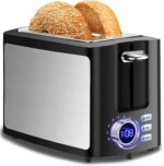 Toaster 2 Slice Wide Slot Toaster Best Rated Prime Displav Smart Toasters with LCD Digital Countdown Timer and Bagel/Defrost/Cancel/Reheat Function - Image 2