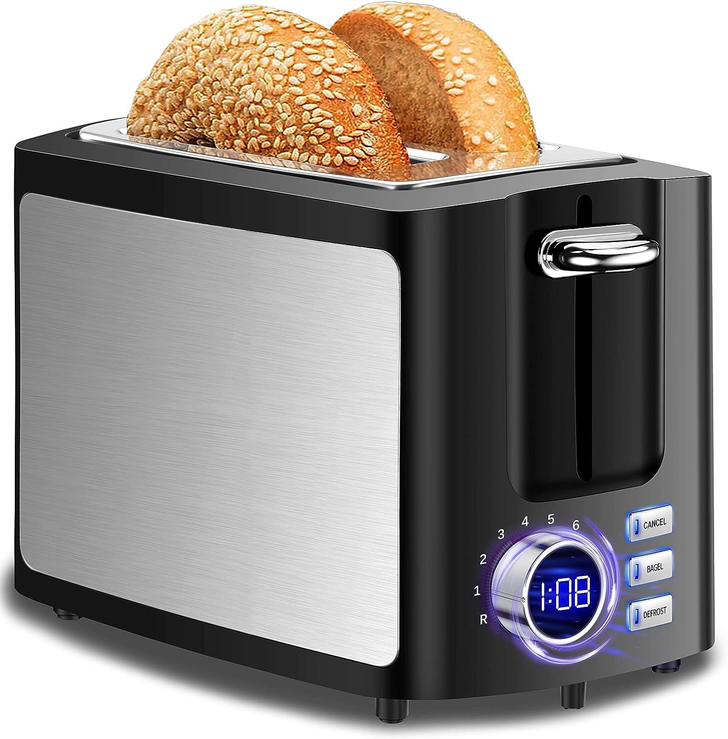 71x6RzqJd1L._AC_SL1500_.jpg Toaster 2 Slice Wide Slot Toaster Best Rated Prime Displav Smart Toasters with LCD Digital Countdown Timer and Bagel/Defrost/Cancel/Reheat Function - Image 2