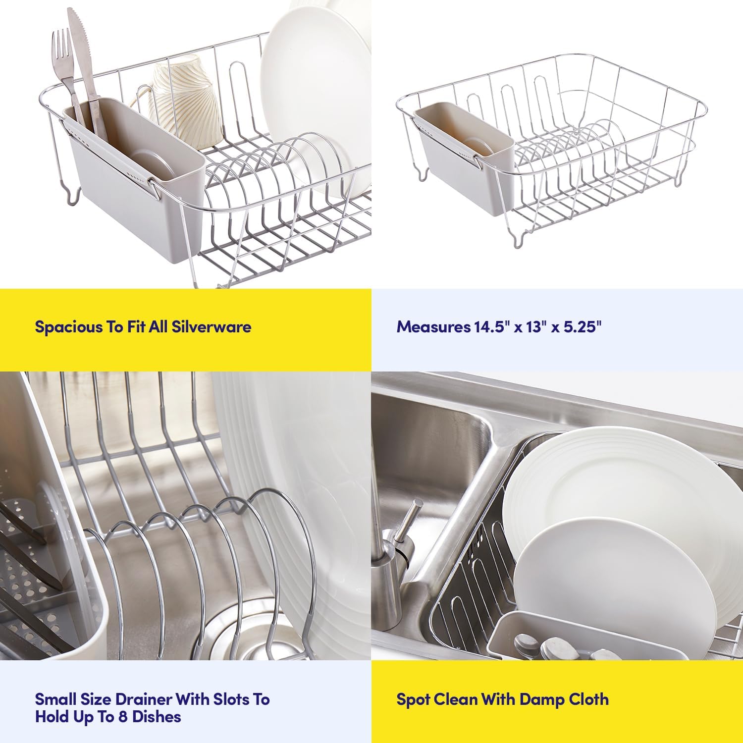 71x9DQogE4L._AC_SL1500_.jpg Dish Drying Rack & Cutlery Holder 2 Piece Set - Compact Sink-Fitting Dish Drainer with Rubberized Undercoating, Space-Saving Kitchen Organizer for Plates, Cups, Bowls & Utensils In Sink, Silver - Image 7