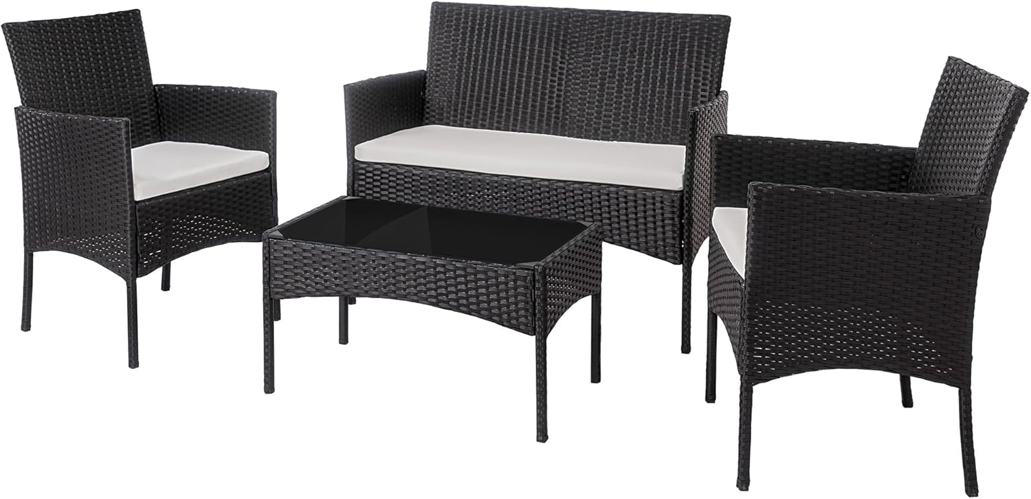 71xEMsKXOLL._AC_SL1500_.jpg Shintenchi 4 Piece Outdoor Patio Furniture Sets, Small Wicker Patio Conversation Furniture Rattan Chair Set with Tempered Glass Coffee Table for Backyard Porch Garden Poolside Balcony - Image 7
