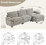 Karl home Sectional Sofa Modular Deep Seat Sofa Couch with Ottoman, Chenille Sofa Sleeper Comfy Upholstered Furniture for Living Room, Apartment, Studio, Office, (3-Seat & 1-Ottoman, Light Gray) - Image 3