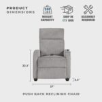 Lexicon Corduroy Pushback Recliner Chair Armchair Push Back Recliner, Solid Wood Frame and Metal Base, Easy Assembly Small Soft Single Sofa Accent Chair for Living Room/Office/Apartment, Light Grey - Image 3