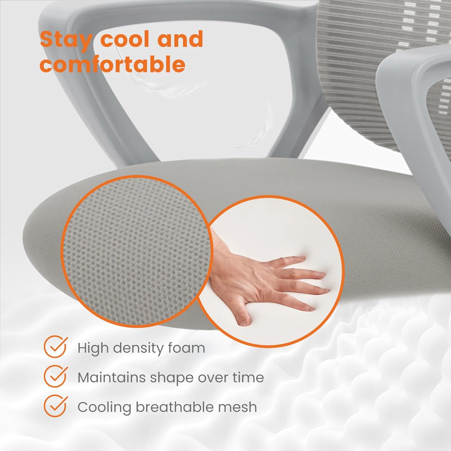 71y4bTbkabL._AC_SL1500_.jpg Sweetcrispy Office Computer Desk Managerial Executive Chair, Ergonomic Mid-Back Mesh Rolling Work Swivel Chairs with Wheels, Comfortable Lumbar Support, Comfy Arms for Home,Bedroom,Study,Student,Grey - Image 7