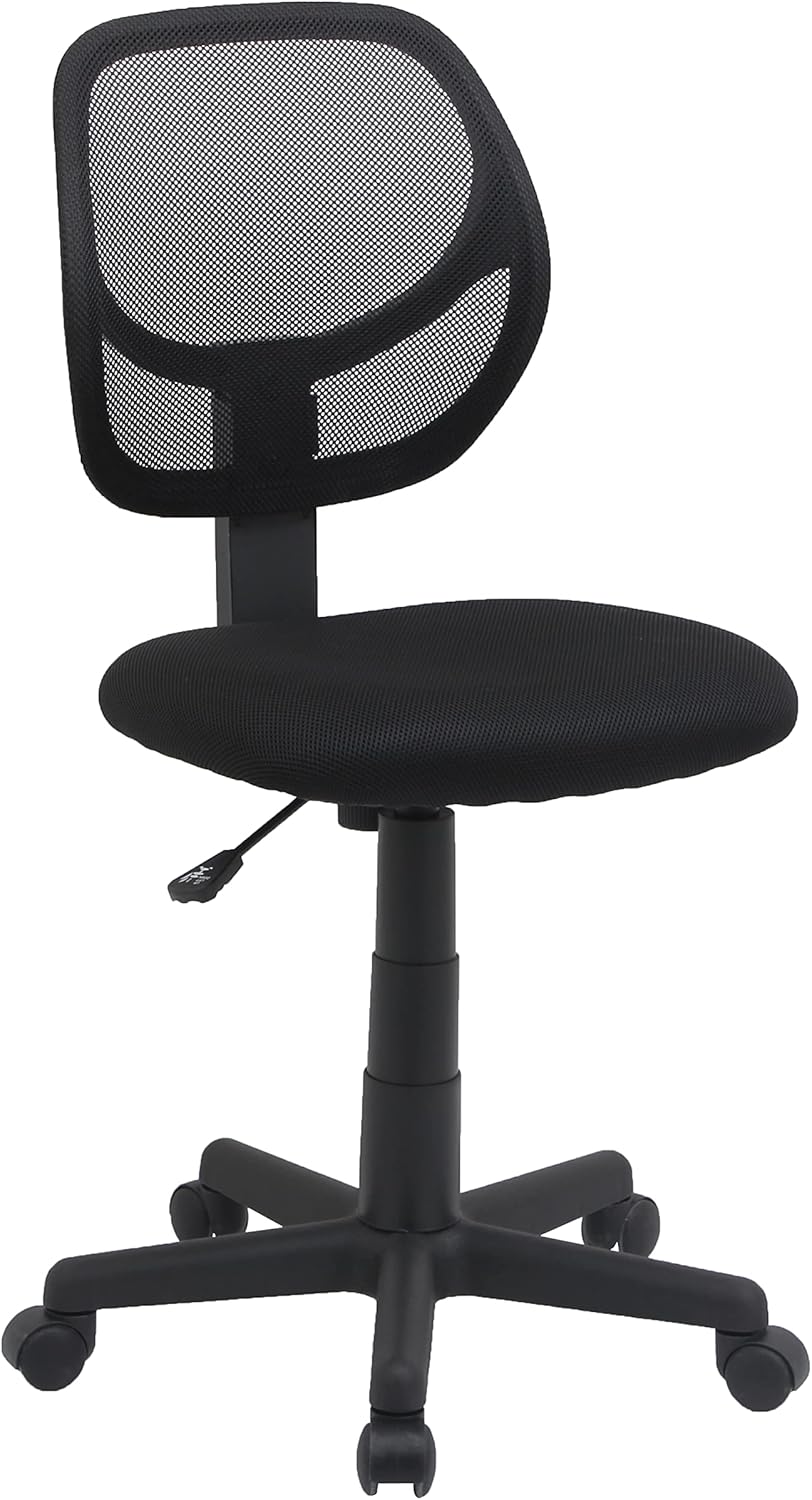 71yxAKCrQrL._AC_SL1500_.jpg Amazon Basics Rolling Desk Chair, Adjustable, Low Back, Padded Seat, Breathable Mesh, Swivel, Black, 21.25" D x 22.5" W x 38" H - Image 2