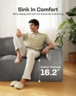 Marsail 111" L-Shape Sofa, Modular Cloud Couches with Deep Seats & High-Back, Corduroy Sectional Sofa for Living Room Bedroom with Ottoman, No Assembly Required, Grey - Image 4