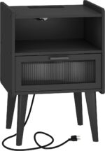 Nightstand with Charging Station, Bedside Tables, End Table Side Table with 2 Tiers Storage Space, for Bedroom, Living Room, Black CAMLBZ07BE - Image 2