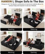 105 Inch Cloud Sectional Couch,Modern Modular Sectional Sofa with Deep Seat,Corduroy Boneless Couches with L-Shape Chaise for Living Room Bedroom,No Assembly Required (Black, Left Facing Chaise) - Image 4