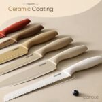 CAROTE 12 Pieces Kitchen Knife Set, Stainless Steel Knife Set With Nonstick Ceramic Coating, Dishwasher Safe with 6 Blade Guards, Rustproof, Brown - Image 6