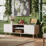 WLIVE TV Stand for 55 60 inch TV, Boho Entertainment Center with Storage Cabinets, TV Console for Living Room Decor, Greige White - Image 3