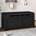 39.4" Storage Bench, Storage Chest, Lift-Top Storage Trunk with 2 Safety Hinges, Wooden Storage Box Chest Organizer for Bedroom, Entryway, Living Room, Black SB04504X - Image 2