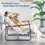 MAXYOYO Modern Accent Chair, Comfy Living Room Chair with Metal Frame Wooden Armrest, Upholstered Armchair with Soft Cushion for Bedroom Balcony Lounge Reading Room, Beige - Image 6
