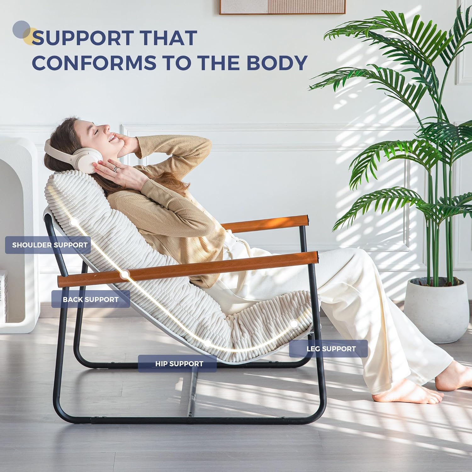 81-nFqkK7xL._AC_SL1500_.jpg MAXYOYO Modern Accent Chair, Comfy Living Room Chair with Metal Frame Wooden Armrest, Upholstered Armchair with Soft Cushion for Bedroom Balcony Lounge Reading Room, Beige - Image 6