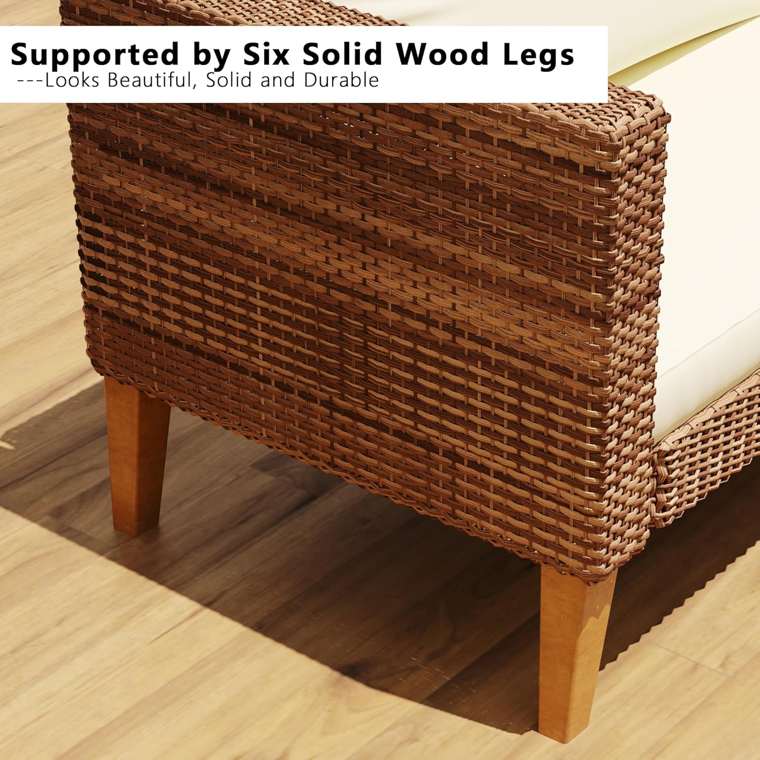 8106DzV7a4L._AC_SL1500_.jpg WiberWi Outdoor Couch, All Weather Patio Sofa with Acacia Wood Legs, PE Wicker Outdoor Furniture Deep Seating, Rattan Loveseat for Garden, Backyard, Balcony and Porch, Grey - Image 8