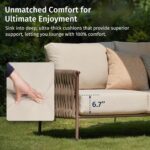 EAST OAK Life Chatter Outdoor Patio Furniture | Outdoor Sofa 3 Seats with Waterproof Thick Cushions | Deep Seating Modern Patio Sofa for Garden, Porch, Balcony & Backyard | Chestnut & Apricot - Image 3