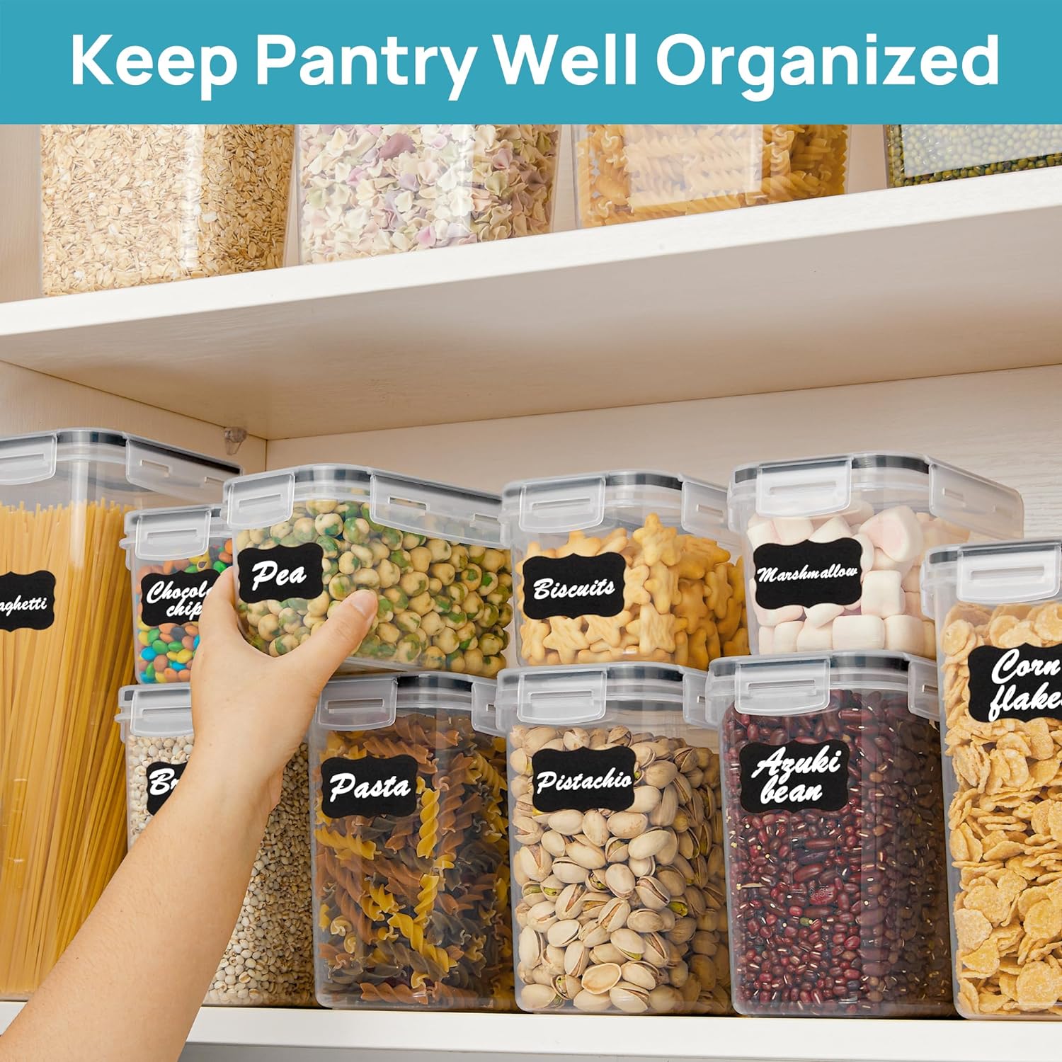 812OAAttmPL._AC_SL1500_.jpg Vtopmart Airtight Food Storage Containers Set with Lids, 15pcs BPA Free Plastic Dry Food Canisters for Kitchen Pantry Organization and Storage, Dishwasher safe,Include 24 Labels, Black - Image 5